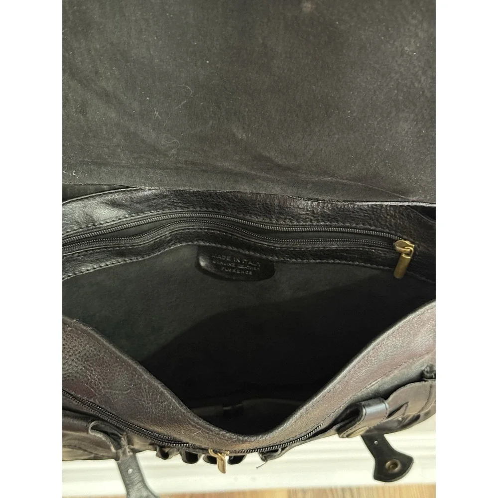 Italian Made Leather Vintage Messenger Laptop Bag Brass Fixtures 12x15